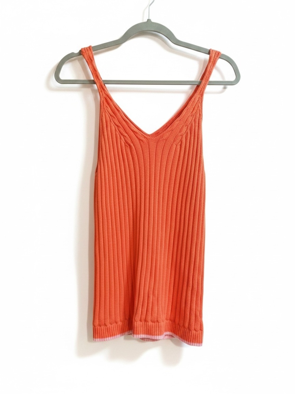 🌞Talbots Orange Ribbed 100% Cotton Knit Tank Top V-Neck Sleeveless Size Large